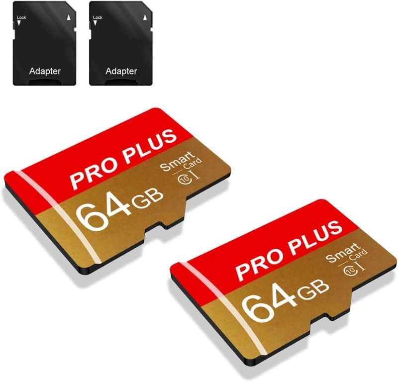 Photo 1 of 2 Pack TF Card 64GB with Adapter, High Speed Memory Card, UHS-I C10 A1 Memory TF Card for Tablet/Mobile Phone/Camera/Car Audio/Game Console (TF162 Red Gold 64GB)