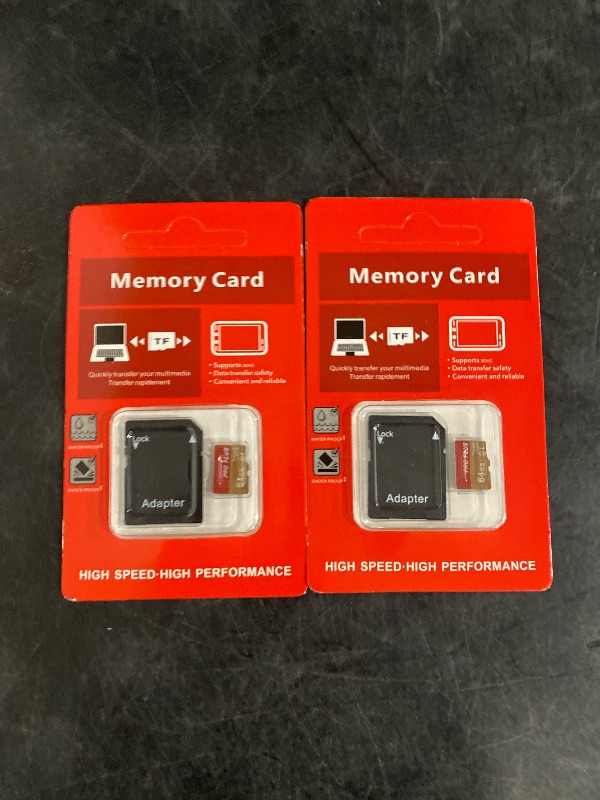 Photo 1 of 2 Pack TF Card 64GB with Adapter, High Speed Memory Card, UHS-I C10 A1 Memory TF Card for Tablet/Mobile Phone/Camera/Car Audio/Game Console (TF162 Red Gold 64GB)