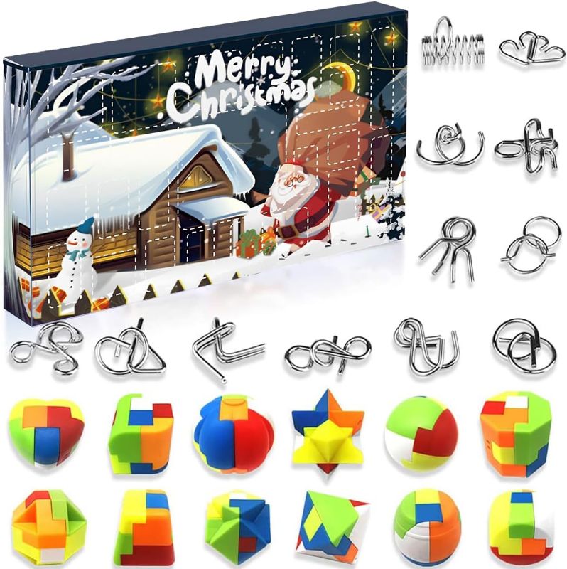 Photo 1 of Christmas Advent Calendar 2024, 24 Days of Christmas Countdown Gift Box with 24pcs Brain Teaser Toy, Metal Wire and Plastic Puzzles Advent Calendar for Boys, Girls, Teens, and Adults Challenge