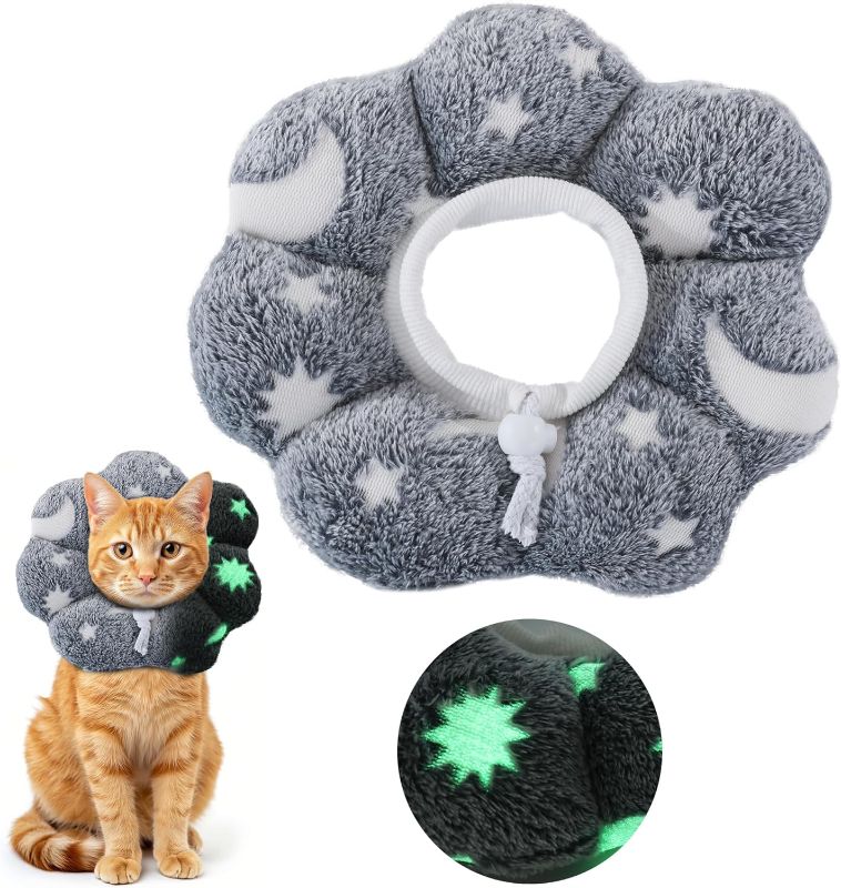 Photo 1 of MABOZOO Adjustable Cat Cone Collar Glow in The Dark, Pet Recovery Elizabethan Collar for Kittens Cats After Surgery, Pet E Neck Cone After Surgery for Small Animal Stop Licking (L)