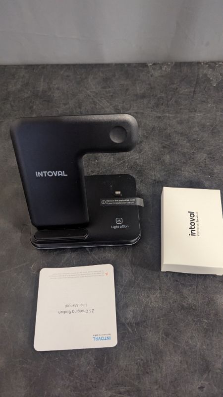 Photo 1 of Intoval Charging Station for Apple iPhone/iWatch/Airpods, 3 in 1 Wireless Charger for iPhone 14/13/12/11/XS/XR/XS/X/8, iWatch 8/Ultra/7/6/SE/5/4/3/2, Airpods Pro2/Pro1/3/2/1 (Z5,Black)