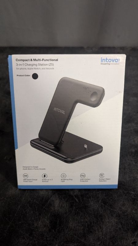 Photo 1 of Intoval Charging Station for Apple iPhone/iWatch/Airpods, 3 in 1 Wireless Charger for iPhone 14/13/12/11/XS/XR/XS/X/8, iWatch 8/Ultra/7/6/SE/5/4/3/2, Airpods Pro2/Pro1/3/2/1 (Z5,Black)