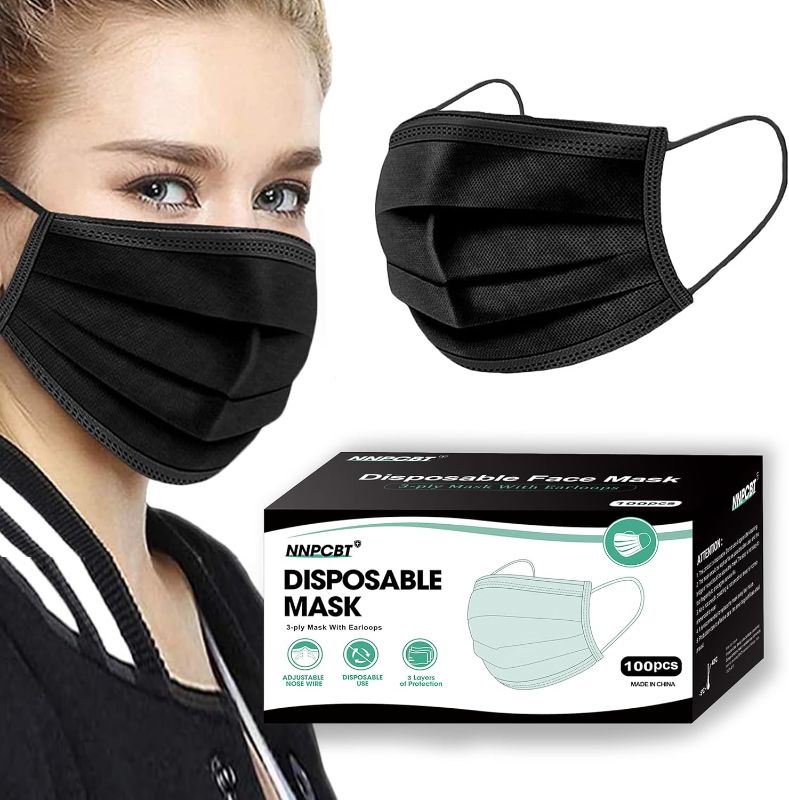 Photo 1 of 100PCS 3 Ply Black Disposable Face Mask Filter Protection Face Masks