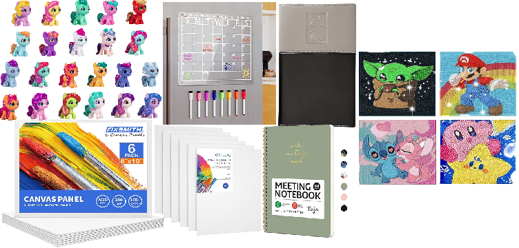 Photo 1 of 8 Item Bundle Arts & Crafts & Sewing, Home Decor, Toys & Games, Home Essentials : Cute 5D Diamond Art Kits, Kawaii DIY Painting Art for Adults Teen, 4 Pack Diamond Arts and Crafts Sets, Big Gem Full Drill Diamond Dots for Women | Meeting Notebook for Work