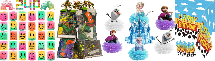 Photo 1 of 4 Piece Bundle Party Supplies & Seasonal Decor | Cartoon Story Party Decorations 4 Pack Supplies Tablecloths ,Table Covers Birthday Party Supplies for Birthday Party Events | 24 Pcs Mini Spring Party Favors for Kids 3-5 4-8, Goodie Bags Stuffers for Birth