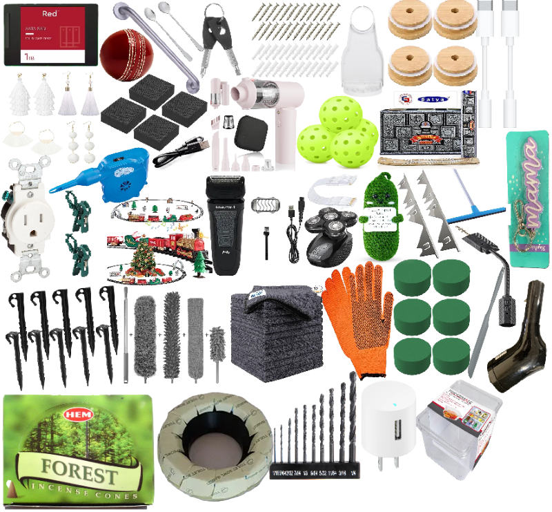 Photo 1 of  40 Item Bundle Electronic Accessories, Home Appliance & Parts, Outdoor Grill, Bath & Body, Home Essentials, Sports Equipment, Home Parts Electrical, Beauty Accessories, Hair Care, Jewelry, Home & Kitchen ,  Home Hardware, Home Decor, Cleaning Supplies
__