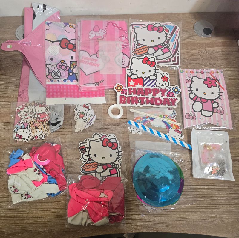 Photo 1 of 53 Pc Hello Kitty Birthday Party Decorations Set, Pink Theme with Banner, Balloons, Tablecloth, Cake Toppers