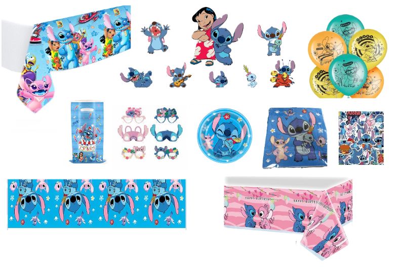 Photo 1 of 13Pc Lilo & Stitch Party Decoration Bundle - Table Mats, Balloons, Wall Stickers, Plates, Napkins, Stickers, Party Favor Bags
