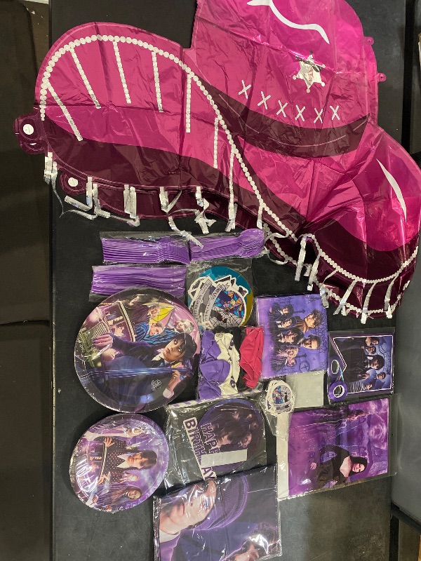 Photo 1 of Birthday Bundle with 2 Cowboy Hat Balloons , 10 spoons, 10 forks, 10 knives, 20 plates, Cake Toppers, Balloons
