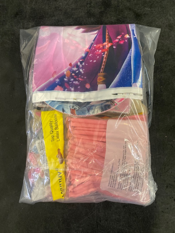 Photo 1 of Disney With Balloons Bundle | 18 Party Favor Rings, 12 Character Face Masks, Pink Balloons, 20 Plates, ~50 Napkins 1 Table Cover Frozen