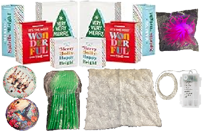 Photo 1 of Christmas Items Bundle | 4  20FT. Christmas Lights, 2 Christmas Tree Ornaments, 10 Spoons for Party, 1 Light Up Spike Ball, 2 White Christmas Tree Pillows, 8 Variety Christmas Bags