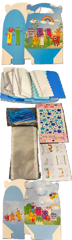 Photo 1 of Animated Character Birthday Bundle | 16 Goodie Boxes, Foam Decor and Stickers, Clear Goodie Bags with Ties, To From Stickers, Twinkle Cellphone Jewel Stickers