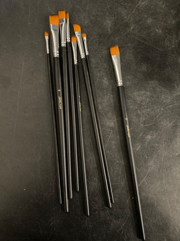 Photo 1 of Golden Maple Angular Paint Brush, 9PC Oblique Tip Nylon Hair Long Handle Angled Paint Brushes Set Art Artist Professional Painting Supplies for Acrylic, Watercolor, Gouache and Oil Painting