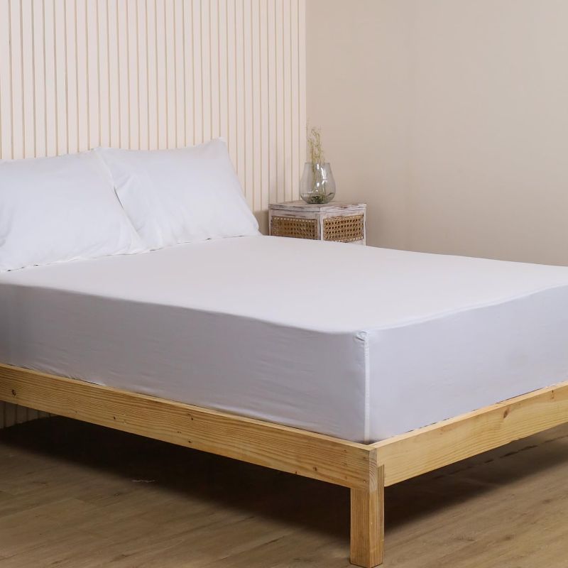 Photo 1 of King - LINENWALAS 100% Organic Percale Cotton Fitted Sheet Only, 16 Inches Deep Pocket Bottom Sheet, Oeko-Tex Certified, Snug-Fit, Cool and Crisp Strong Bed Sheets (White, King)
