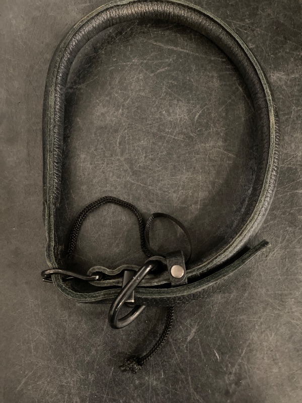Photo 1 of Rolled Leather Dog Collar Soft Round Collars, ID Tag for Small Medium Large Dogs (19-22 inch, Black Midnight & Black Buckle)