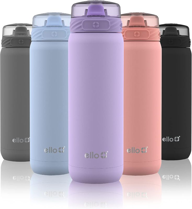 Photo 1 of Ello Cooper 32oz Stainless Steel Water Bottle with Straw and Carry Handle, Double Walled and Vacuum Insulated Metal, Leak Proof Locking Lid with Soft Silicone Spout, Reusable, BPA Free, Lilac