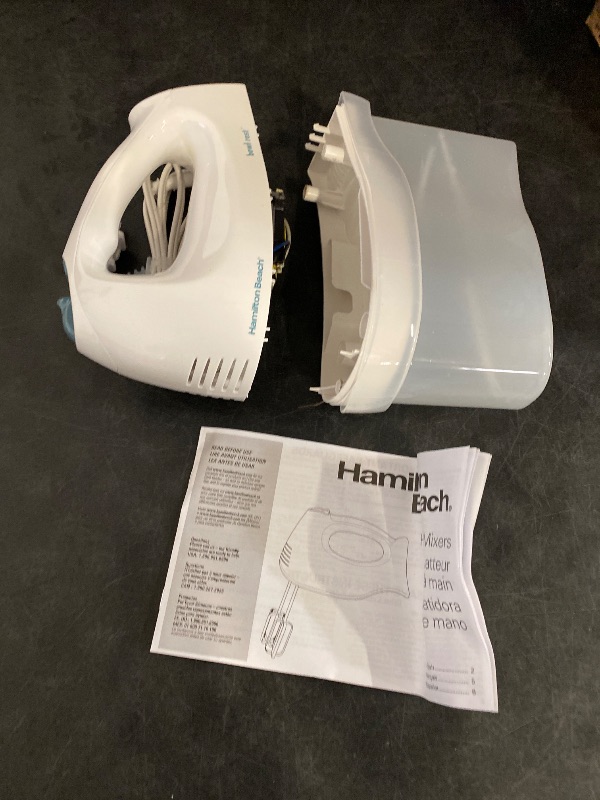 Photo 1 of Hamilton Beach 6-Speed Electric Hand Mixer with Whisk, Traditional Beaters, Snap-On Storage Case, 250 Watts, White