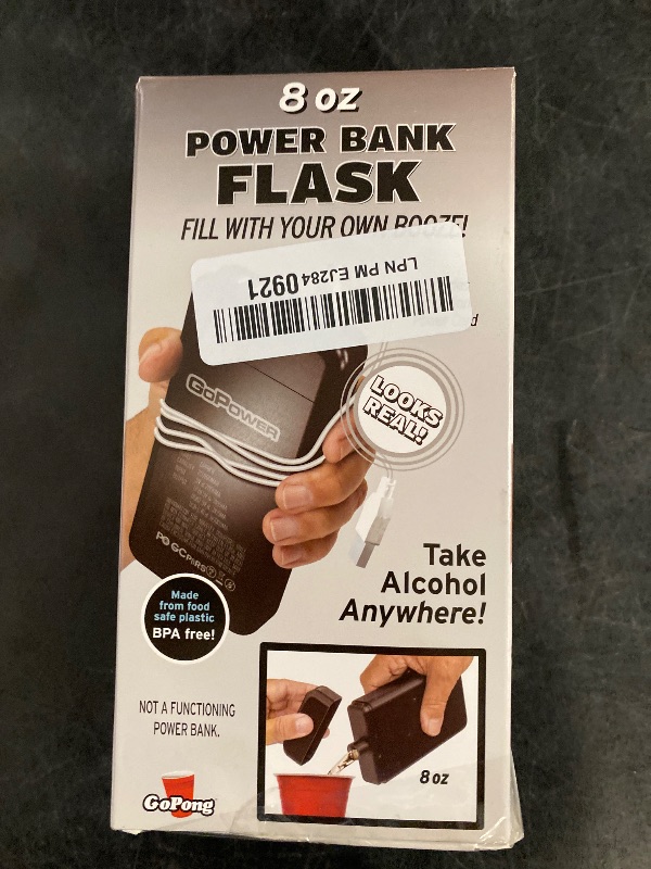 Photo 1 of GoPong Power Bank Flask (8 oz) - Hidden Alcohol Travel Flask – Secret Liquor Container for Beaches, Cruises, and Sports Events – Includes Funnel & Spout
