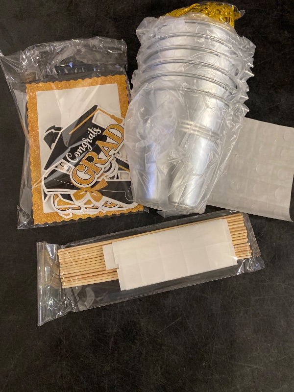 Photo 1 of Foilswirl 6 Set 2025 Graduation Table Centerpieces Photo Table Toppers with Small Galvanized Buckets and Shredded Paper Filler for Class of 2025 Graduation Party Decoration(Yellow)