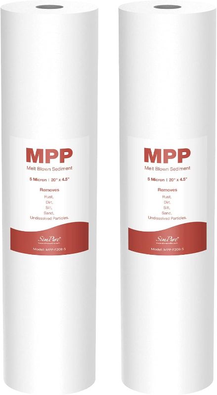 Photo 1 of 5 Micron 20 Inch Big Whole House Sediment Water Filter, 20" x 4.5" Water Filter Cartridge Replacement for SimPure DB20 Blue Housing, WGB22B, WGB32B, AP802, BB20B, BB20T 2-Pack