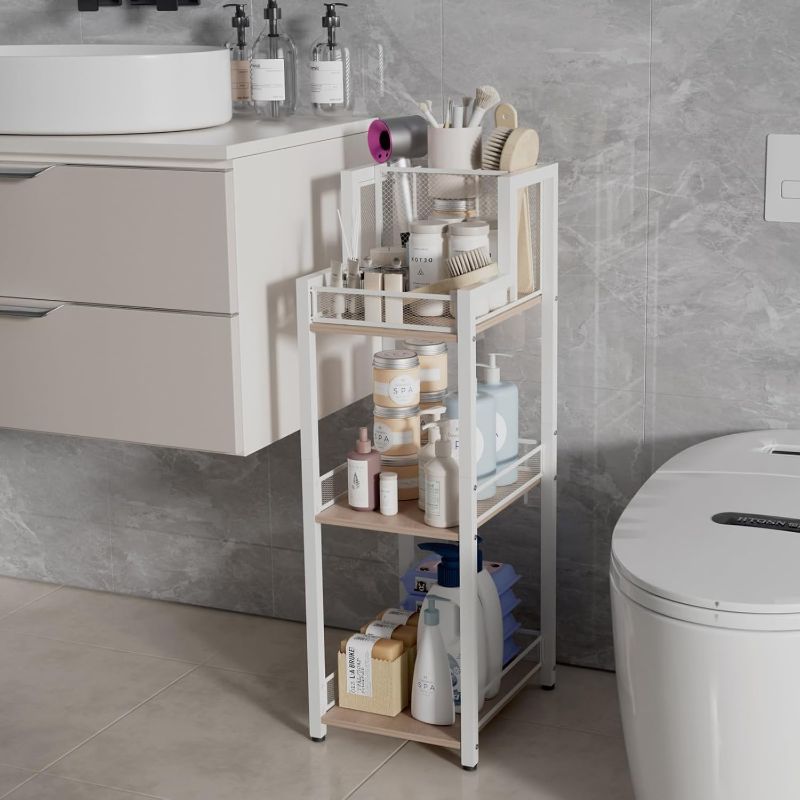 Photo 1 of Bathroom Shelves Hair Tool Organizer 3-Tier Hair Dryer Holder with 3 Grids Free-Standing Narrow Open Shelf for Bedroom, Living Room