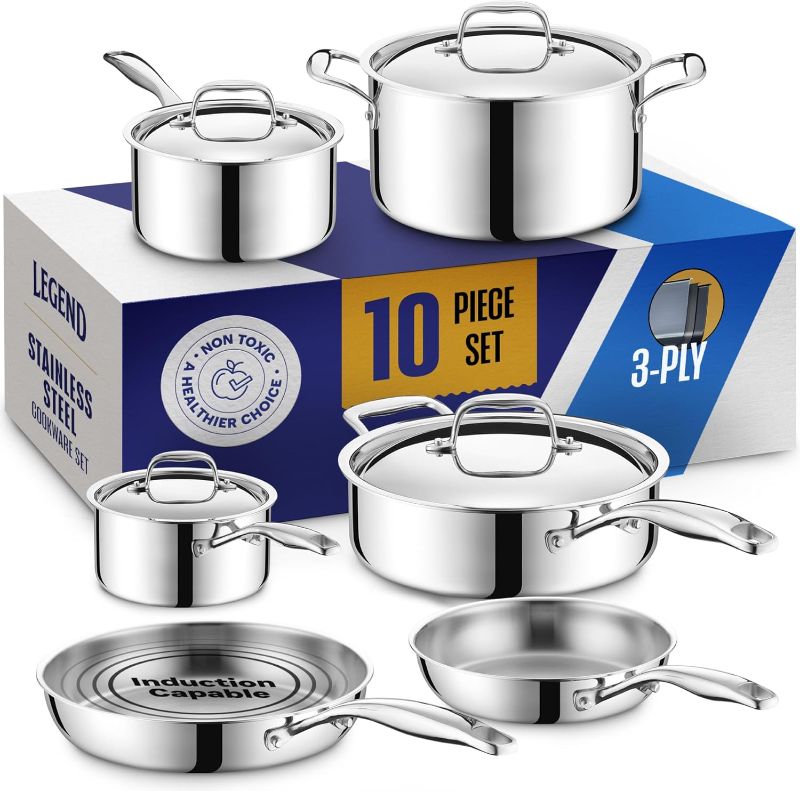Photo 1 of LEGEND COOKWARE 3 Ply Stainless Steel Pots and Pans Set | 10-Piece, Induction, Non-Toxic, Oven Safe | Best 18/8 Full Clad | Premium Kitchen Cooking, Professional Chef Quality | PFOA, PTFE & PFOS Free
