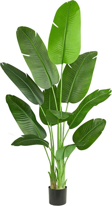 Photo 1 of Faux Bird of Paradise Silk Artificial Plant Faux Banana Leaf Tree for Home Decor Indoor Floor Plant with 11 Trunks (1, Black Planter, 6.6 FT)