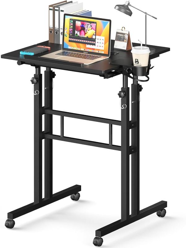 Photo 1 of Small Standing Desk with Wheels, Tall Mobile Stand Up Table, Portable Standing Desk for Walking Pad, Rolling Table Adjustable Height, Rolling Computer Table for Tall Person
