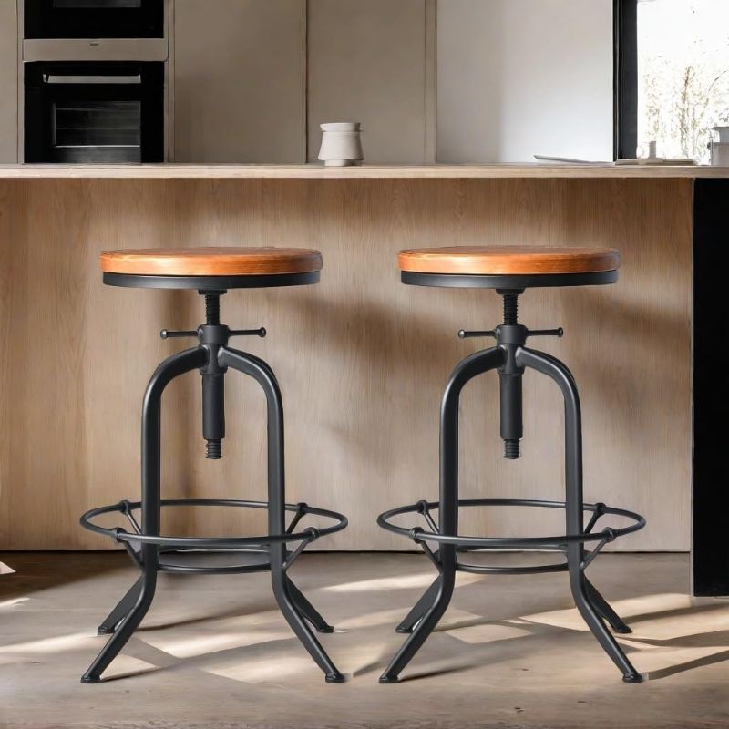 Photo 1 of Bar Stools Set of 2 Industrial Bar Stools Farmhouse Swivel Stool Kitchen Island with stools Adjustable 25-30inch