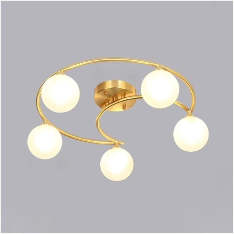 Photo 1 of Modern Copper Ceiling Light with 5-Lights | Sphere Glass Ball Chaner | Milk White Glass Ball Lampshade | Suitable for Kitchen Island, Bar, Dining Room, Counter, Cafe