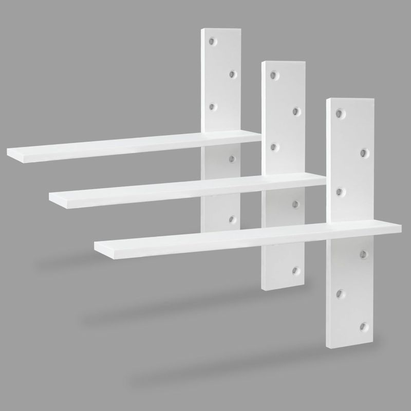 Photo 1 of Free Hanging Countertop Support Bracket 16" Lx2.5 W 3 Pack White Heavy Duty Hidden Floating Wall Shelf Bracket 3/8" Thick for Floating Bars,Bench Seats,Vanities