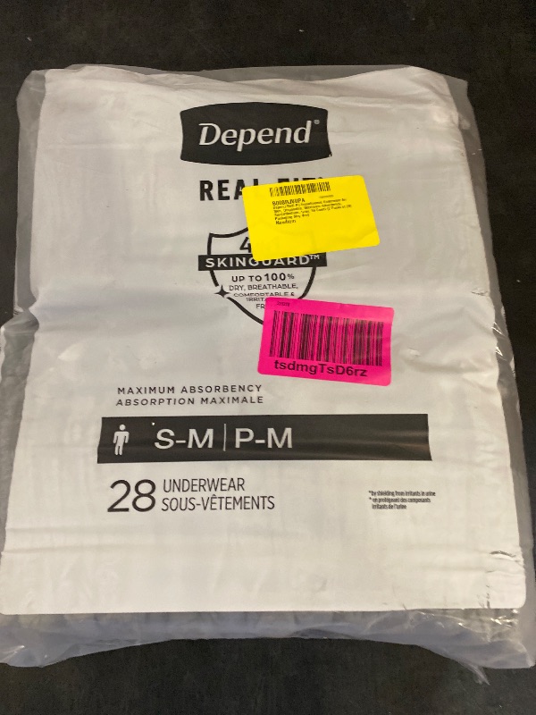 Photo 1 of Depend Real Fit Incontinence Underwear for Men, Disposable, Maximum Absorbency, Small/Medium, Grey, 56 Count (2 Packs of 28), Packaging May Vary