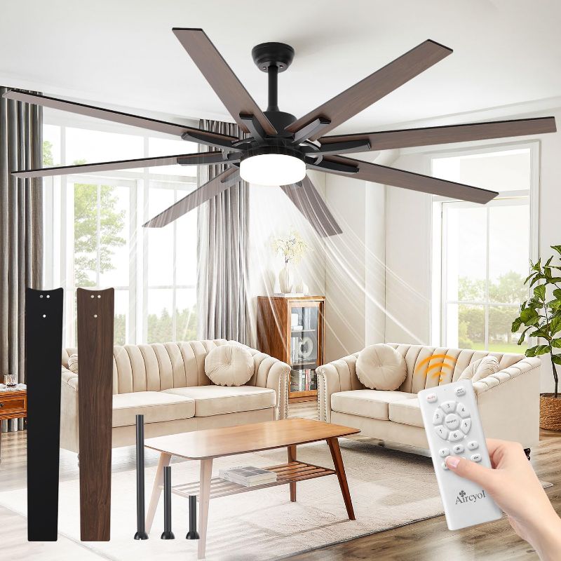 Photo 1 of 72 inch Large Ceiling Fans with Lights and Remote Indoor/Outdoor Ceiling fan for Living Room Patio Gazebo Kitchen Farmhouse Ceiling Fan Industrial 6 Speed Reversible Quiet DC Motor Dual Side 8 Blades