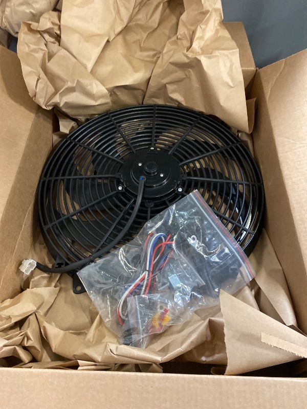 Photo 1 of 16" Electric Radiator Cooling Fan Wide Blade 12V 3000CFM with Assembly Kits and Thermostat Relay Kit