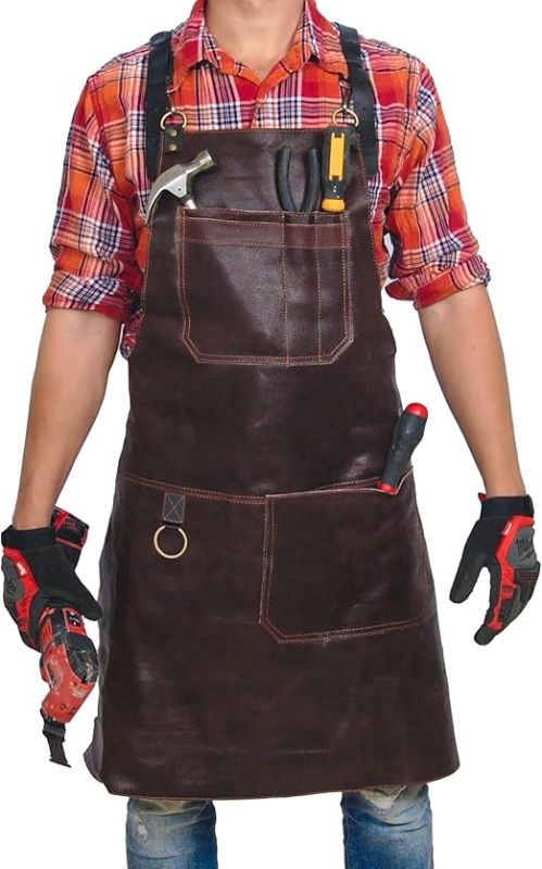 Photo 1 of Worker Leather Apron - Full Grain Cowhide Leather - Unisex - Adjustable Leather Straps Size 35 * 30 inch