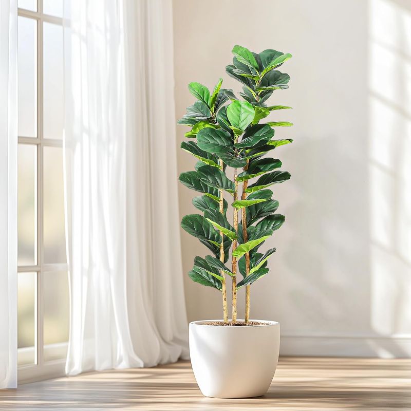 Photo 1 of GarveeHome 5FT Faux Fiddle Leaf Fig Tree with White Pot, Faux Trees with Artificial Plants 56 Fiddle Leaves Greenery - Lifelike Fake Tree for Home Office Store Room Decor Indoor Outdoor