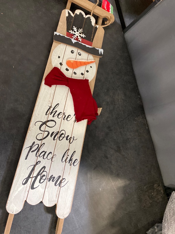 Photo 1 of Rustic Farmhouse Style Hanging Welcome Wooden Christmas Porch Sign, 42"H, Snowman