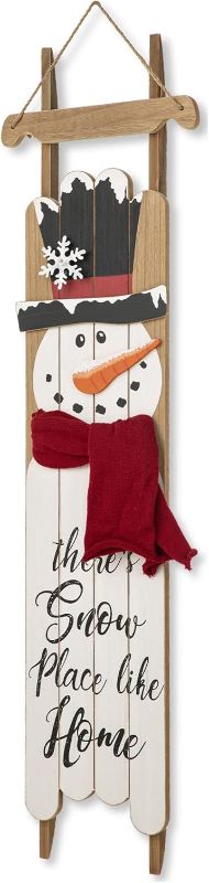 Photo 1 of Rustic Farmhouse Style Hanging Welcome Wooden Christmas Porch Sign, 42"H, Snowman