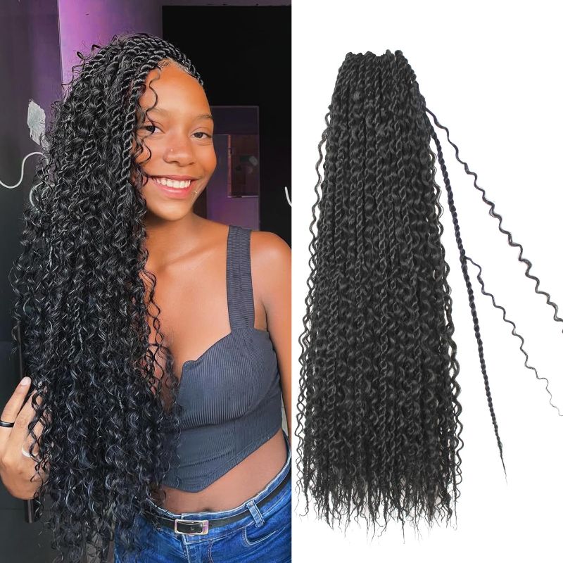 Photo 1 of Boho Island Twist Crochet Hair 24 inch Senegalese Twist Crochet Soft Hair with Curly Ends 8 Packs Pre-looped Bohemian Goddess Twist Synthetic Braids Crochet Hair for Black Women (24Inch,1B)