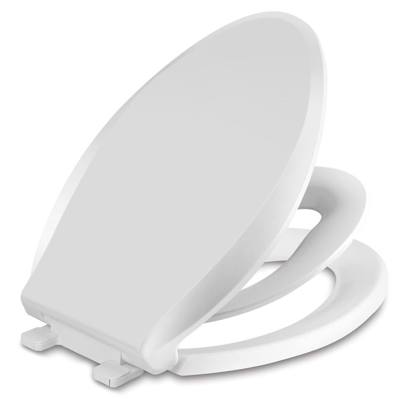 Photo 1 of CCBELLA Elongated Toilet Seat with Built-In Potty Training Seat Toilet Seat for Kids and Adults: 2-in-1 Potty Training, Easy Installation, Quiet Closing, Non-Slip,Stain-Resistant, White 18.5”