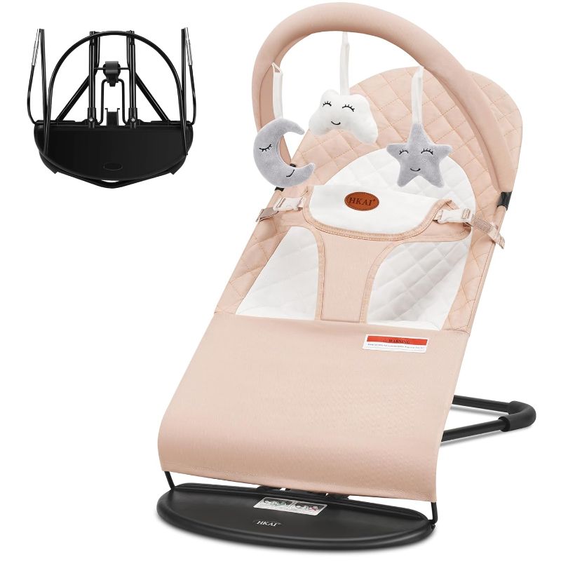 Photo 1 of Baby Bouncer, Portable Baby Bouncer Seat for Babies 0-18 Months, 100% Cotton Fabrics, 3 Modes of use with Rocker and Stationary Options, Infant Rocker Chair with Hanging Toys-Organic Oat