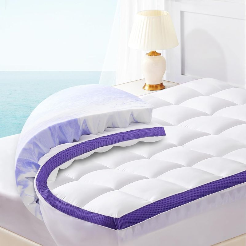 Photo 1 of Dual Layer 4 Inch Memory Foam Mattress Topper Queen - 2 Inch Gel Memory Foam and 2 Inch Pillow Top Mattress Pad, 7-Zone Egg Crate Mattress Topper for Back Pain