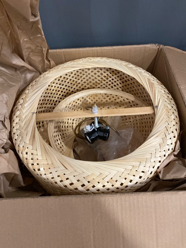 Photo 1 of Farmhouse Chandelier Light Fixture,Rattan Boho Chandeliers for Dining Room,Large Pendant Lights Kitchen Island Hanging Light Fixtures Wicker Chandeliers for Bedroom Living Room Kitchen Nursery