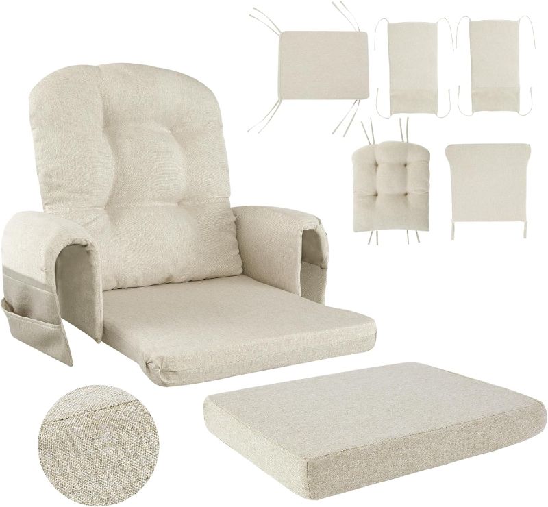 Photo 1 of HOMBYS 5 PCS Glider Rocker Replacement Cushions with Storage Side Pocket,Linen-Like Fabric, Foam & Microfiber Filling, Non-Slip & Washable,Thickened & Supportive for Glider Rocking Chair, Khaki