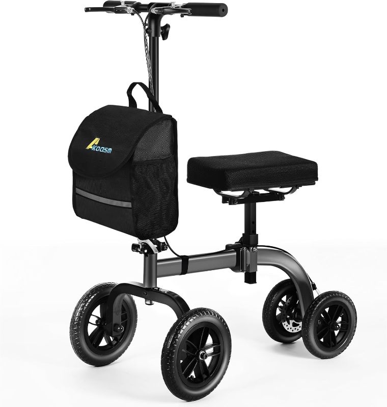 Photo 1 of Collapsible All Terrain Knee Scooter for Adults for Foot Surgery, Adjustable Knee Walker Cart Scooters with Basket, Clearance Knee Crutchs Alternative for Broken Leg Ankle Injuries, Dual Brakes, Grey