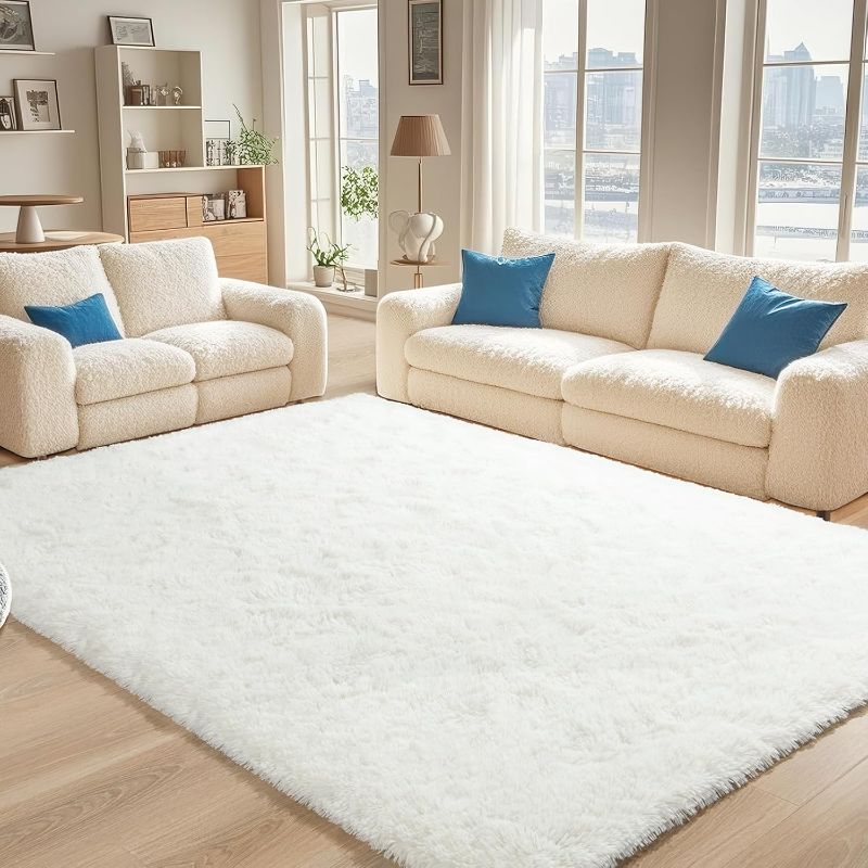 Photo 1 of Rugs for Living Room 4x6 White Fluffy Rug Cozy Cream Area Rugs for Kids Child Girls Bedroom Non-Slipping Nursery Rug Modern Carpets Room Dorm Apartment Home Decor