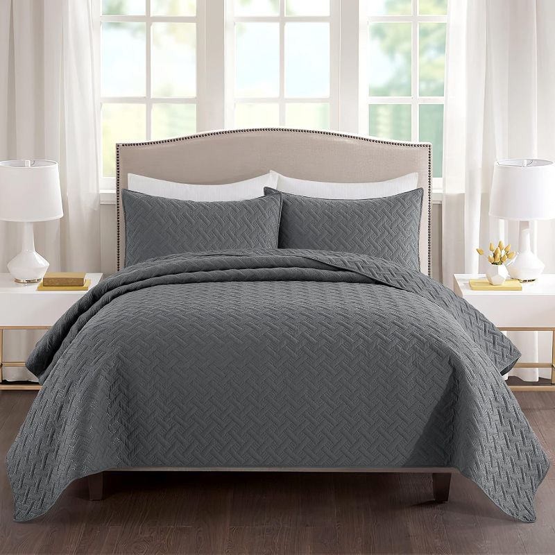 Photo 1 of 3 Pieces Gray Quilt Set King Size(106"x96" - All Seasons Suitable Soft Lightweight Microfiber Grey Bedspreads & Coverlets for King Bed(Includes 1 Quilt, 2 Shams)