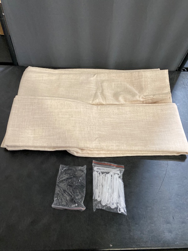 Photo 1 of Khaki 90 Inch Linen Blackout Curtains Pinch Pleated for Living Room Thermal Noise Reduction Two Layer 100% Black Out Curtain Back Tab Pinch Pleat Rings Hooks Window Drapes for Track System