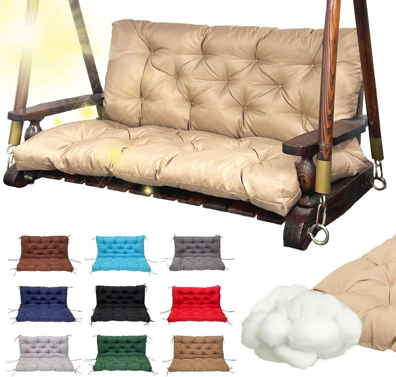 Photo 1 of 40" x 40" Khaki Replacement Swing Cushions for Outdoor Furniture: 2-3 Seater Waterproof Porch Bench Cushions with Ties and Backrest - 4" Thick Patio Swing Chair Cushion for Garden Backyard