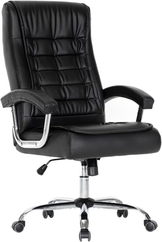 Photo 1 of Executive Office Chair Adjustable Leather Chair, High Back Swivel Office Desk Chair with Padded, Armrest 350lbs Load-Bearing Spring Seat Computer Desk Chair for Home Office (Black)